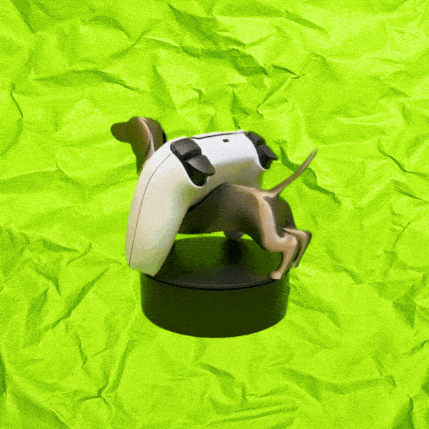 Soporte para mando de videoconsola con forma de perro salchicha impreso en 3D